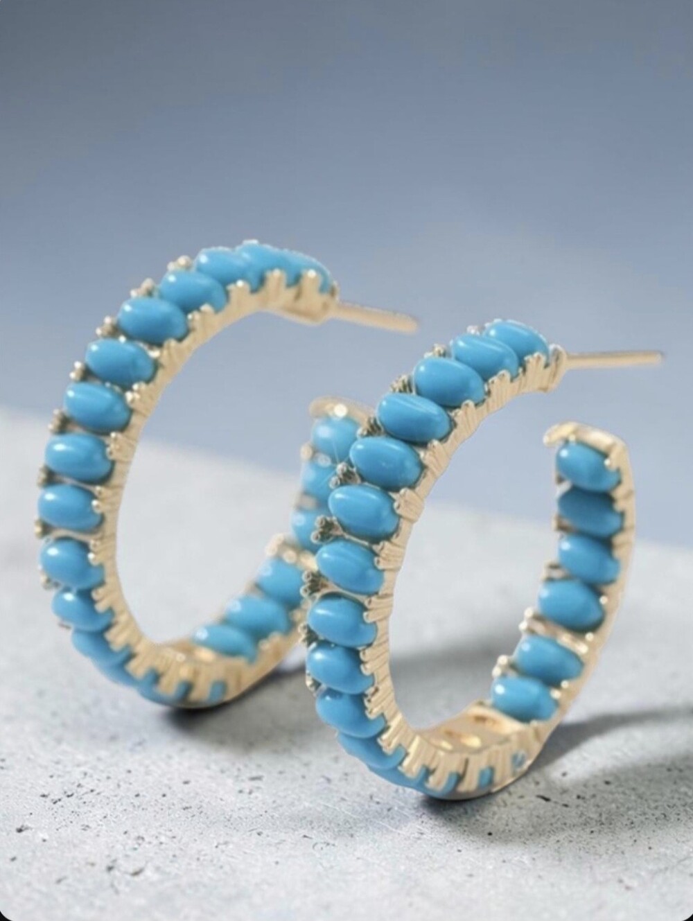 18k Gold Plated Turquoise Cabochon Hoop Earrings